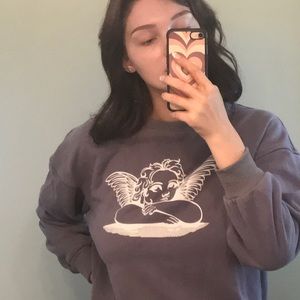Cute Y2K Angel Print Grey Sweatshirt